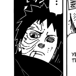 Aesthetic anime & manga PFP for discord, Naruto, Kakashi's Resolve! - 608, Page 4, Chapter 608. 1:1 square ratio. Aesthetic pfps dark, black and white.