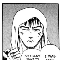 Aesthetic anime & manga PFP for discord, Berserk, The Brand - 0.02, Page 4, Chapter 0.02. 1:1 square ratio. Aesthetic pfps dark, color & black and white.