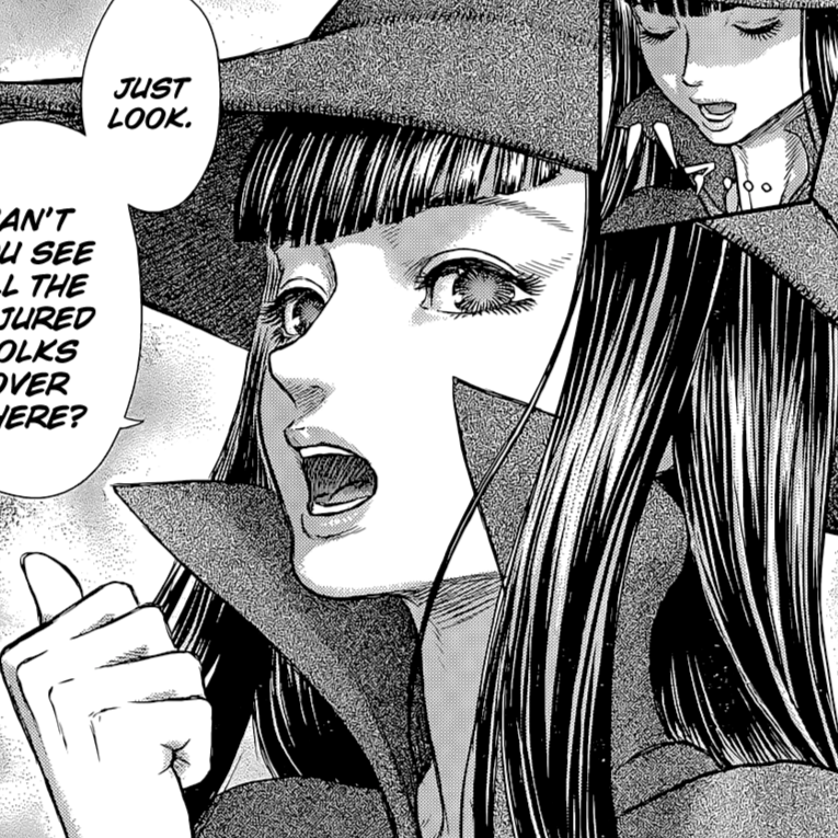 Aesthetic anime & manga PFP for discord, Berserk, Refugees from the Western Sea - 370, Page 8, Chapter 370. 1:1 square ratio. Aesthetic pfps dark, color & black and white.