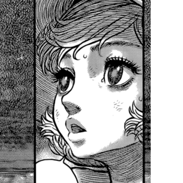 Aesthetic anime & manga PFP for discord, Berserk, Memory Fragments - 350, Page 5, Chapter 350. 1:1 square ratio. Aesthetic pfps dark, color & black and white.