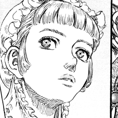 Aesthetic anime & manga PFP for discord, Berserk, In the Garden - 252, Page 7, Chapter 252. 1:1 square ratio. Aesthetic pfps dark, color & black and white.