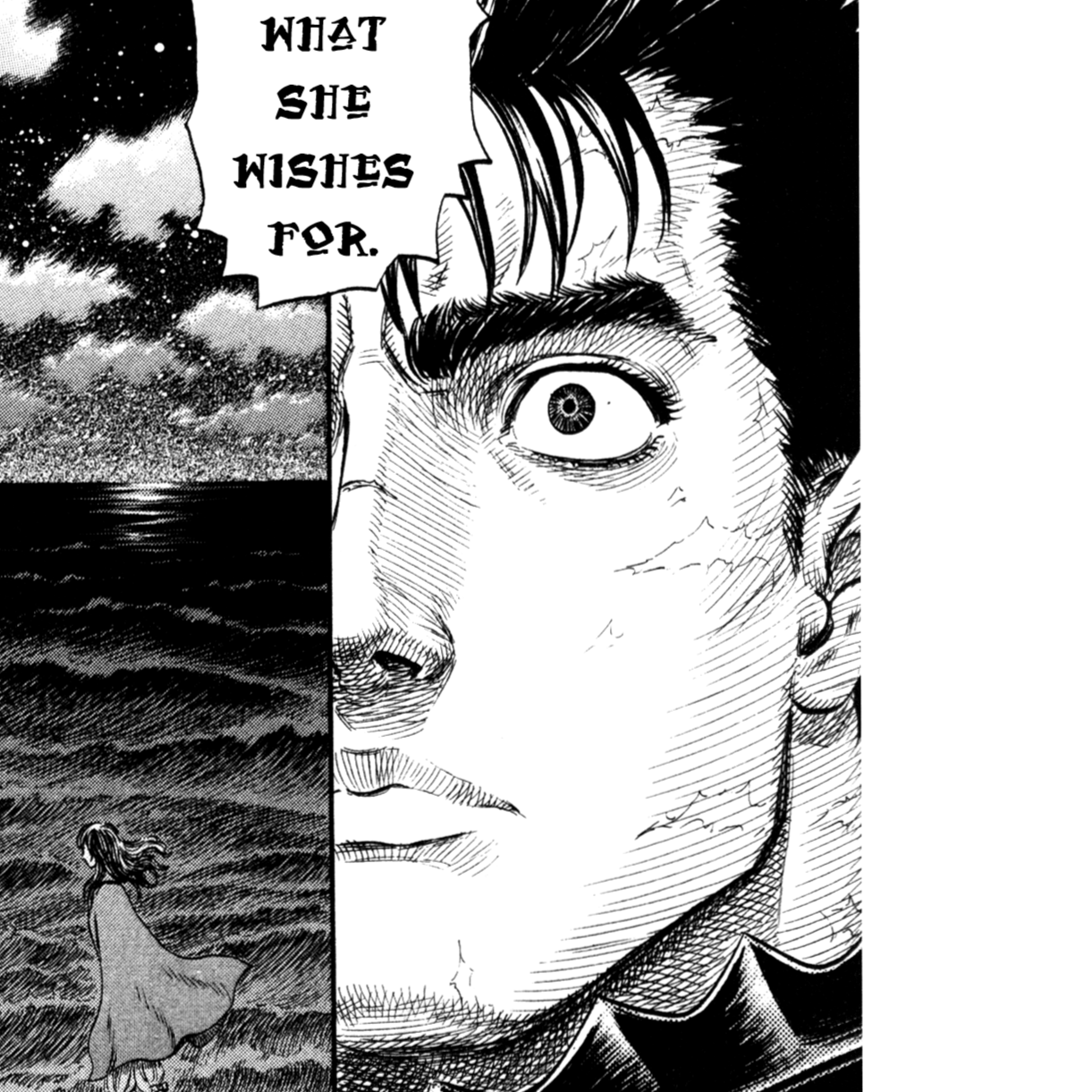 Aesthetic anime & manga PFP for discord, Berserk, The Boy in the Moonlight - 238, Page 4, Chapter 238. 1:1 square ratio. Aesthetic pfps dark, color & black and white.