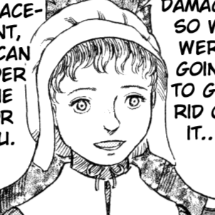 Aesthetic anime & manga PFP for discord, Berserk, In the Garden - 252, Page 2, Chapter 252. 1:1 square ratio. Aesthetic pfps dark, color & black and white.