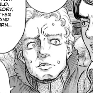 Aesthetic anime & manga PFP for discord, Berserk, Is the sleeping black beast but biding its time? - 374, Page 5, Chapter 374. 1:1 square ratio. Aesthetic pfps dark, color & black and white.