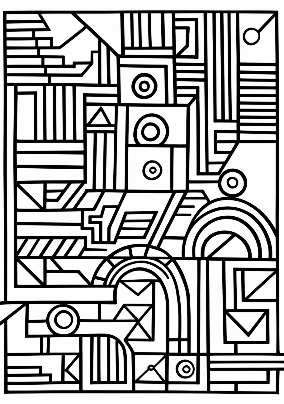 An assemblage of abstract geometric shapes; thick outlines and monochrome patterns. phone art wallpaper