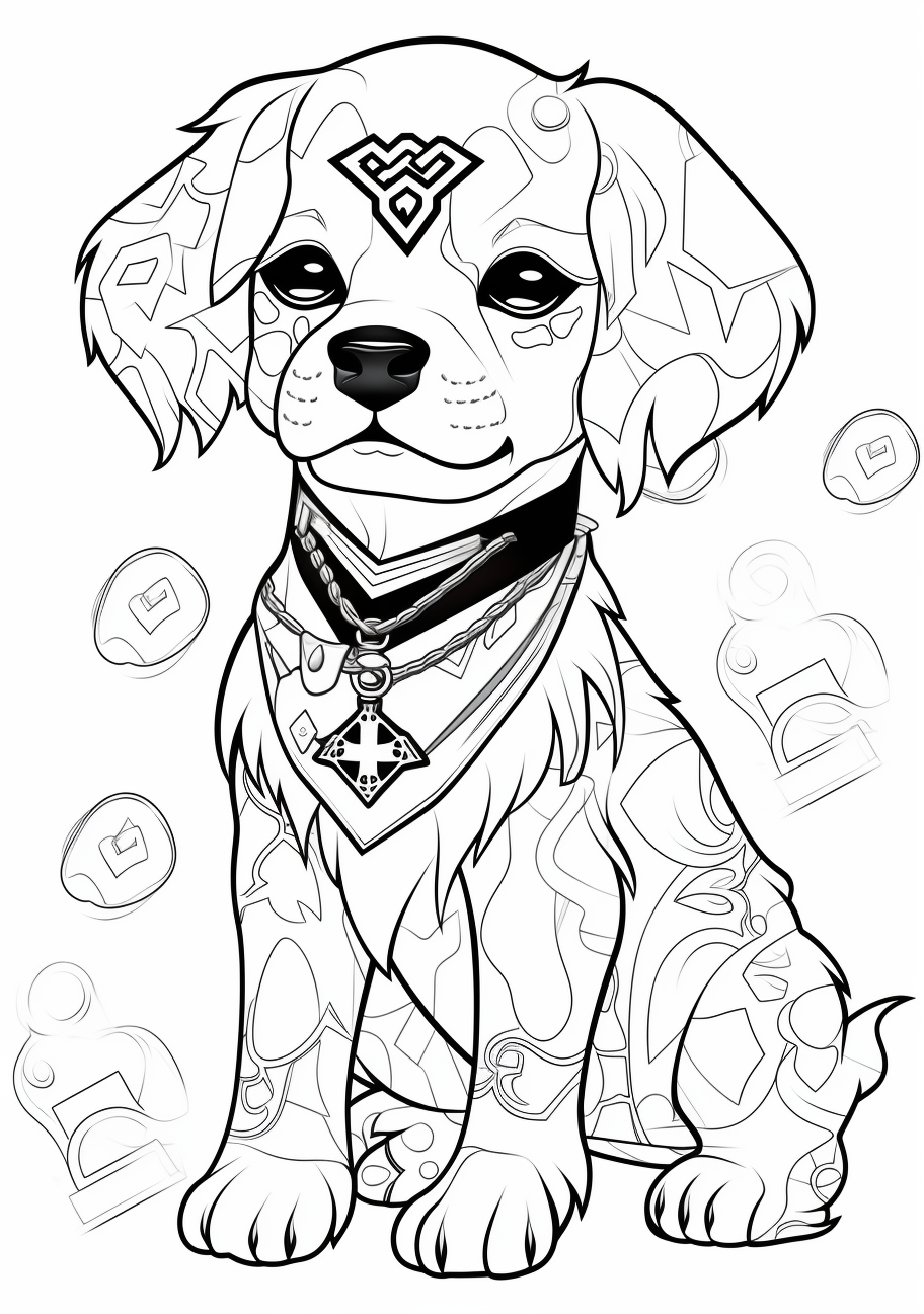 Anime representation of a dog showing recognizable wide eyes and detailed coat.