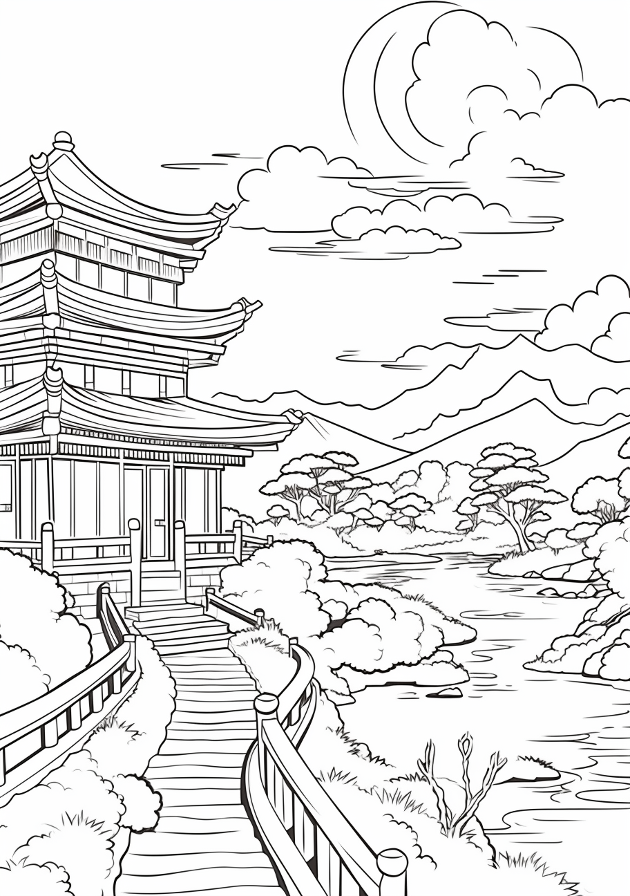 Anime-style simple landscape; clear lines and basic design elements.