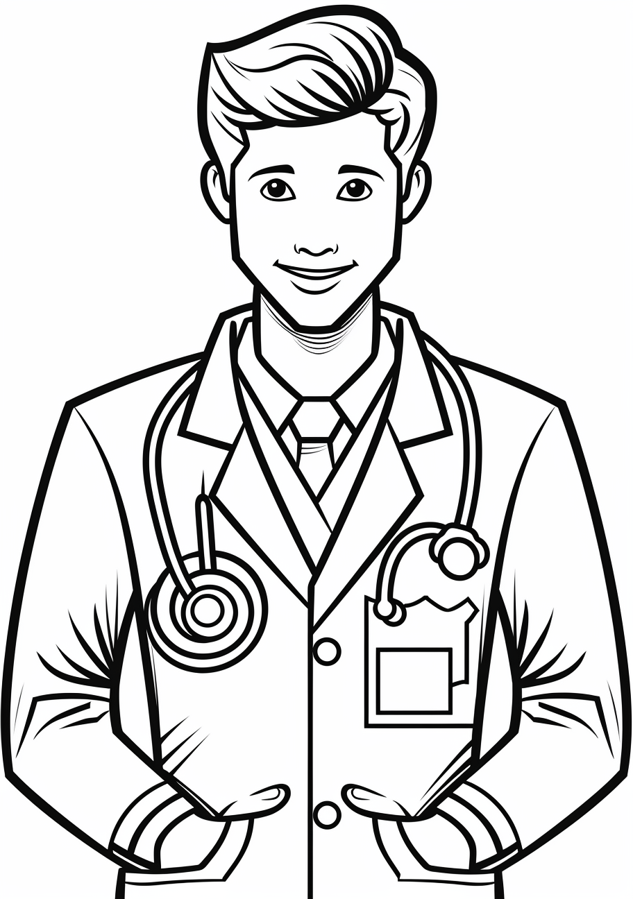 A healthcare worker wearing PPE; multiple details showcasing protective gear.printable coloring page, black and white, free download