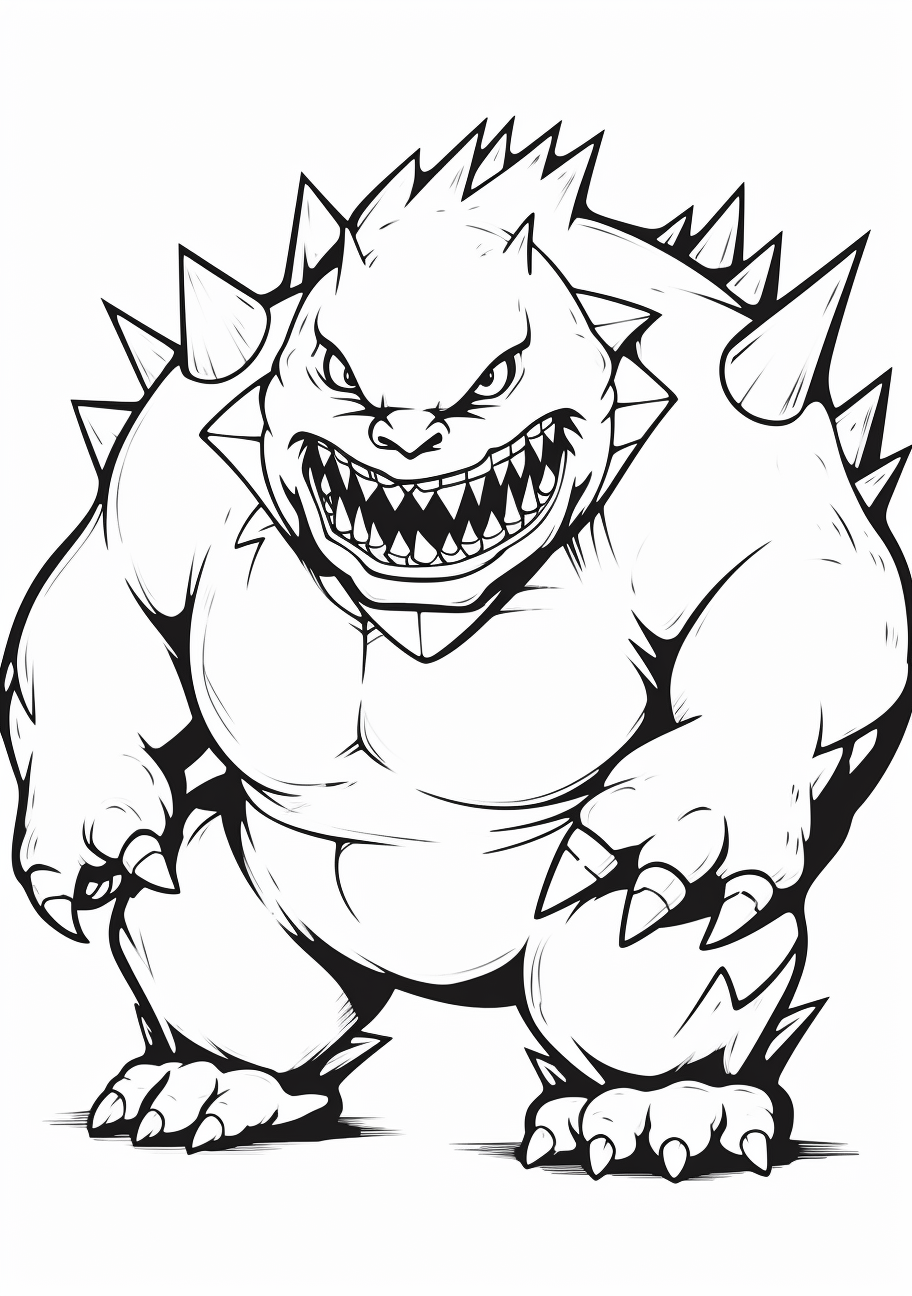 Stylized representation of Mega Gengar, featuring prominent spikes and chilling aura. printable coloring page, black and white, free download