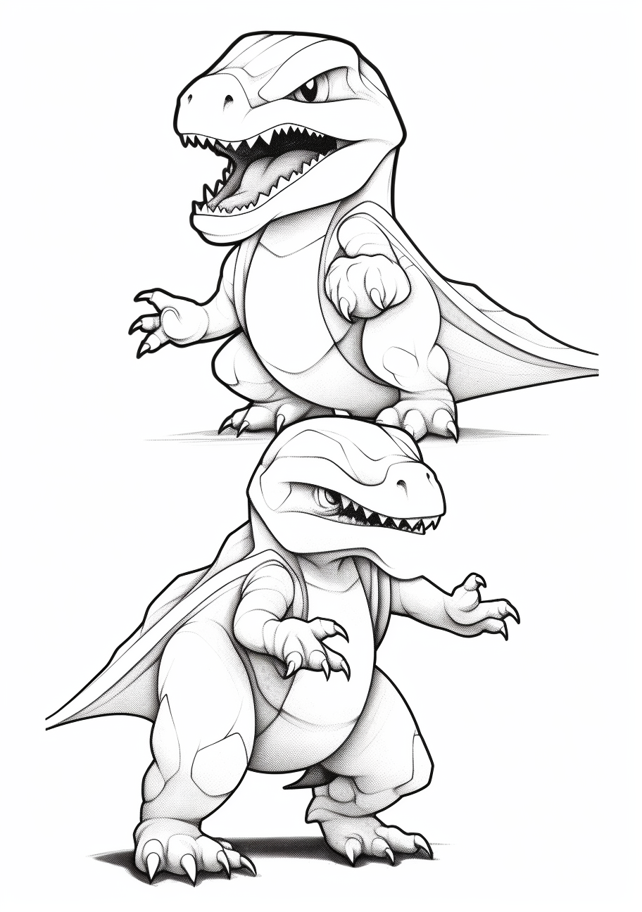 Shows Charmander's evolution into Charmeleon and its final form, Charizard; exquisitely detailed fiery elements. printable coloring page, black and white, free download