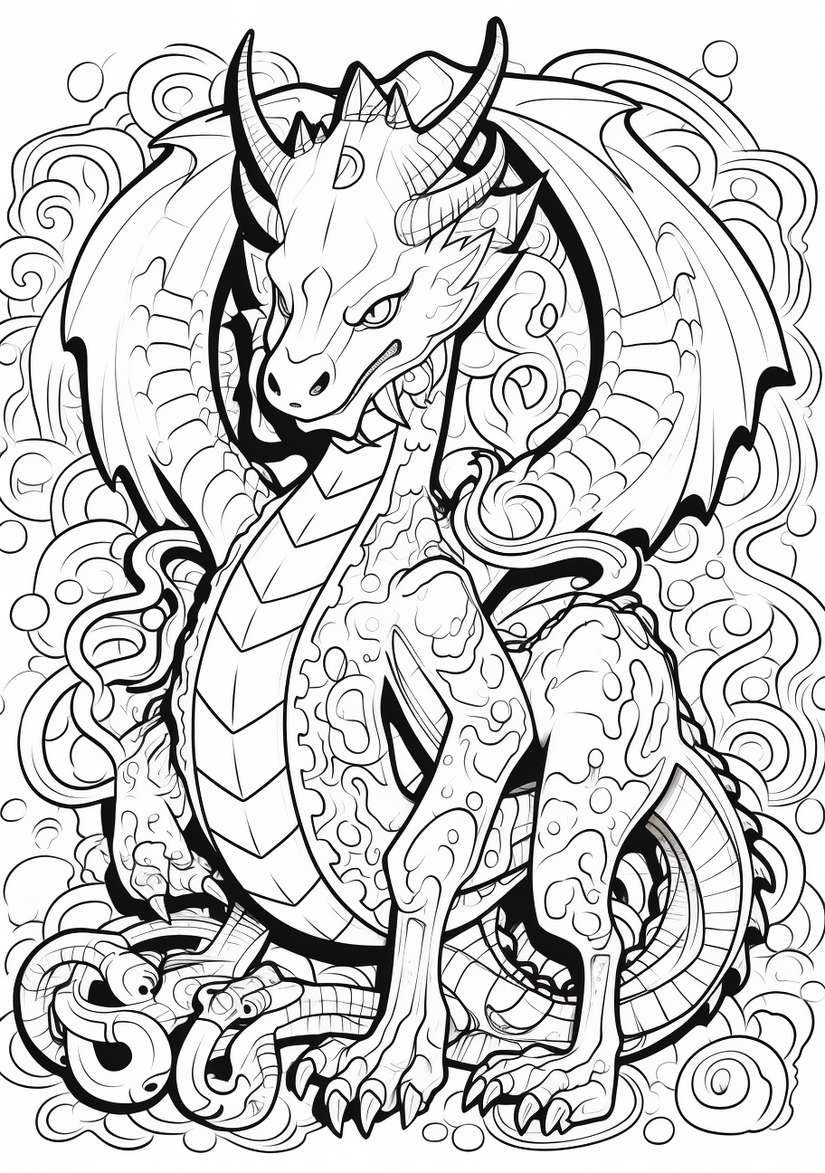 Black and white illustration of Mewtwo with intricate detailing and pattern work; complex line work for adult coloring. printable coloring page, black and white, free download