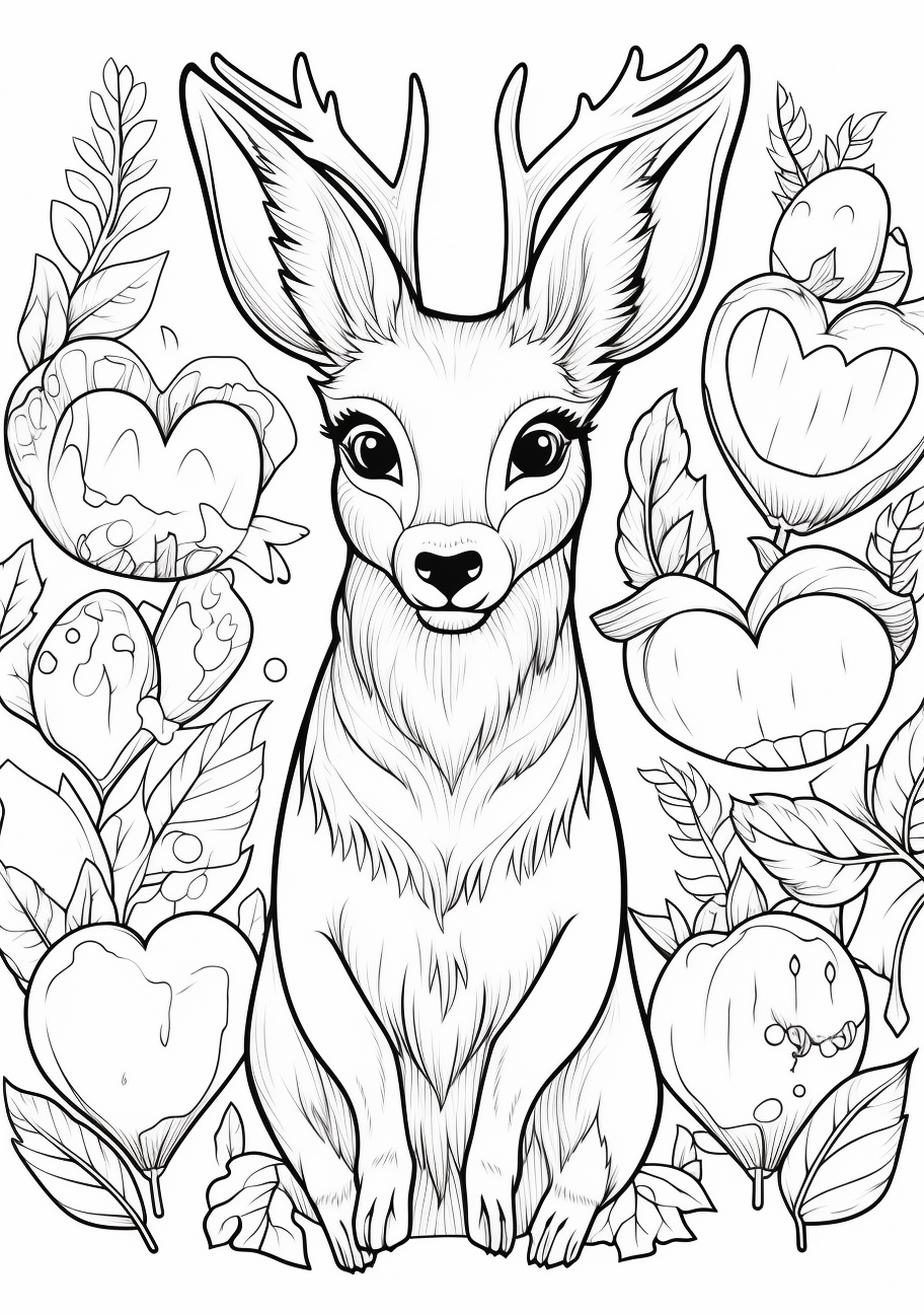 Collection of forest animals with valentine-themed adornments; stylized simplicity for children.printable coloring page, black and white, free download