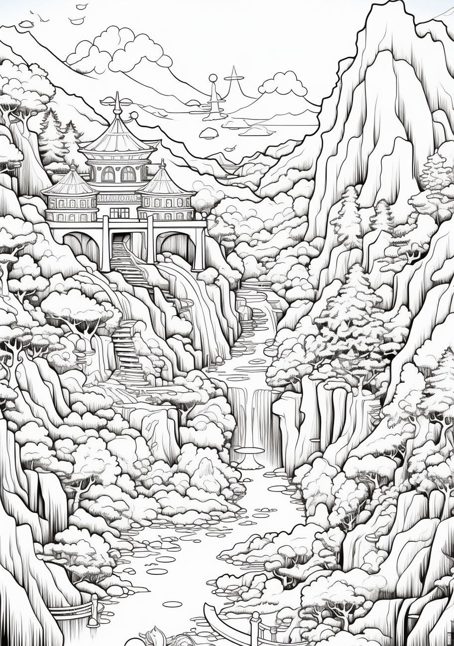 Various Eevee evolutions depicted in a diverse, natural setting; moderate details and patterns. printable coloring page, black and white, free download