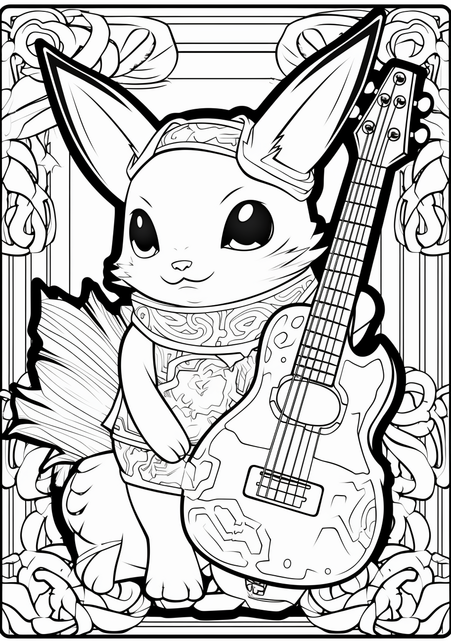 Artistic rendering of Pikachu with elaborate lines and intricate details. printable coloring page, black and white, free download