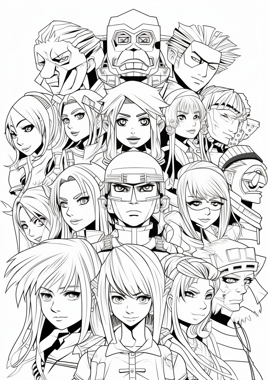 Multiple popular anime characters together; defined lines and striking features