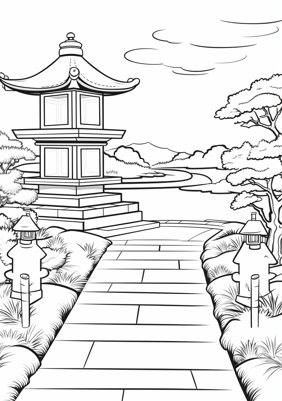 Features a minimalistic Zen garden with raked sand patterns and a stone lantern; the illustration is simplistic yet carries the tranquility of the scene. phone art wallpaper