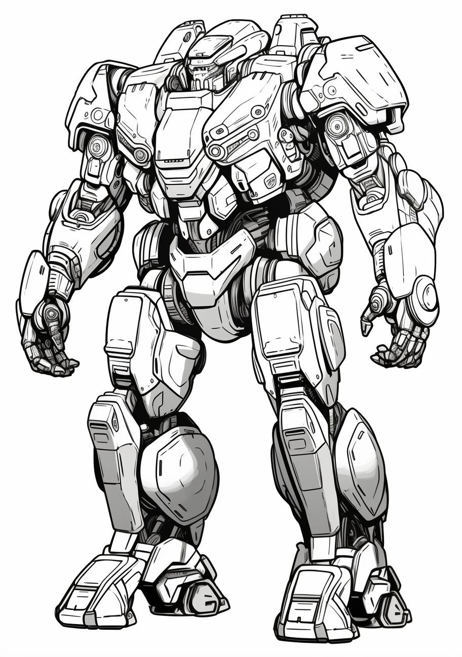 Mechanical robot in anime style, futuristic and intricate; detailed shading and bold outlines.