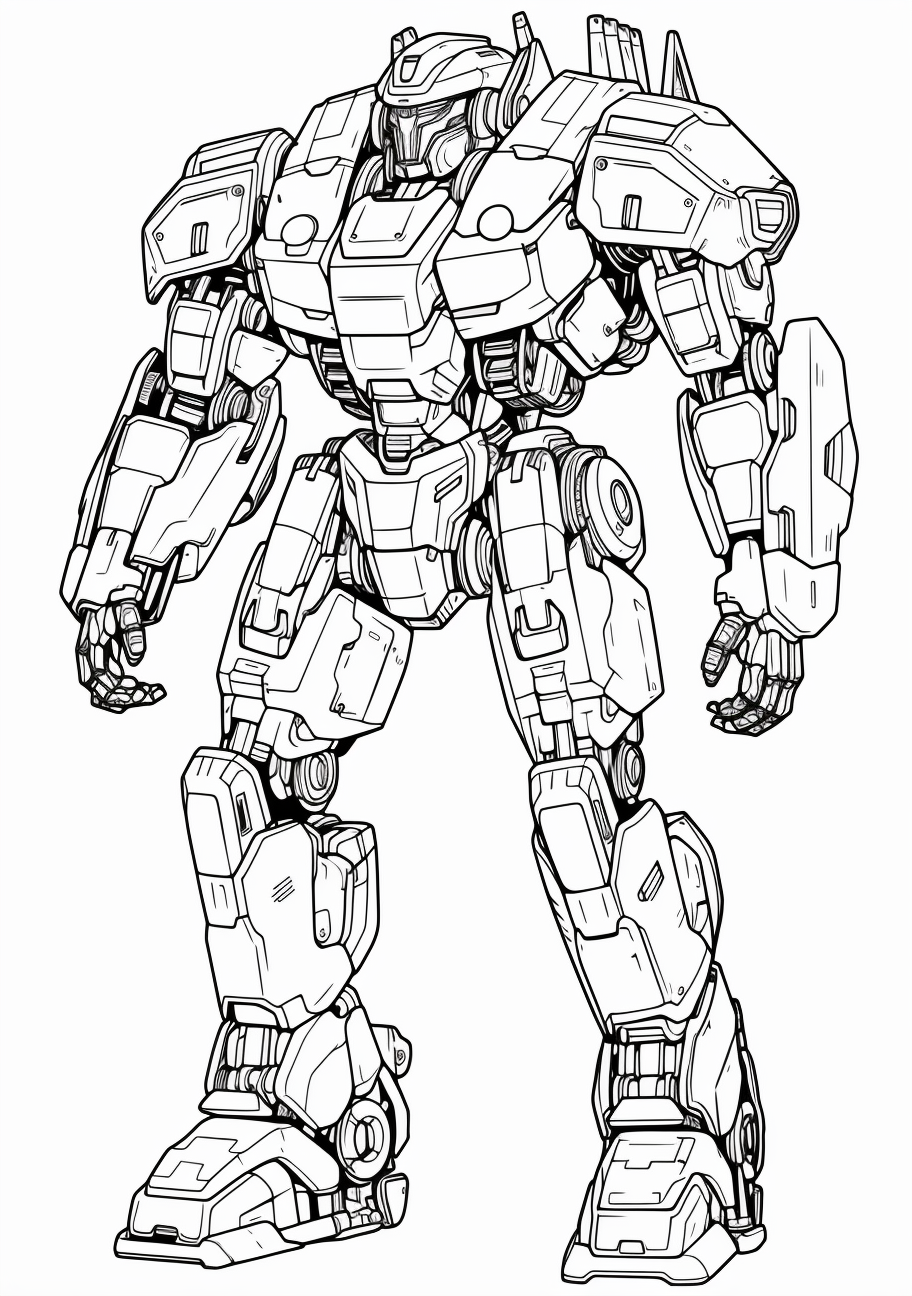 Large, anime-style mech suit; fine details and complex mechanical elements.