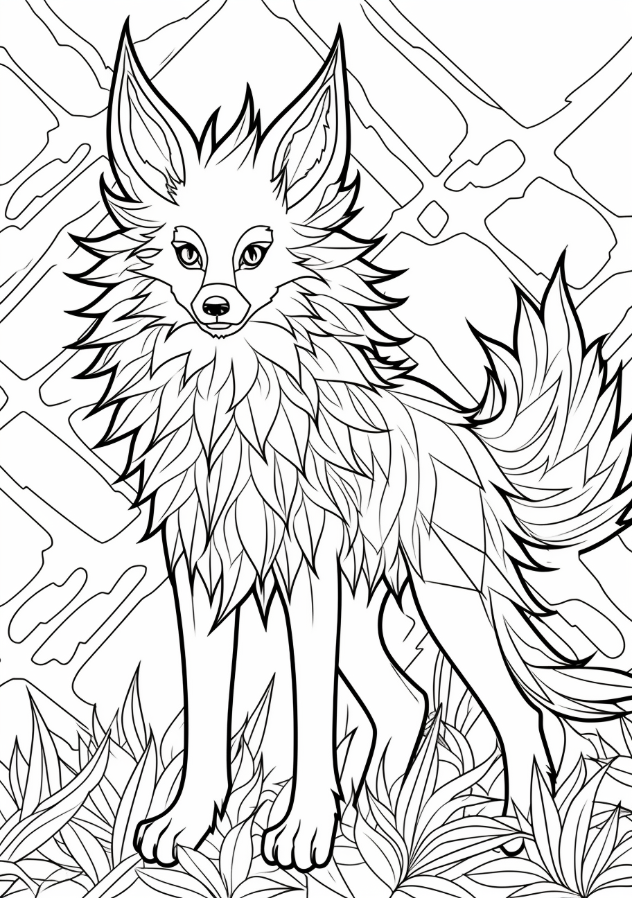 Highlighted dynamic Jolteon with electric-themed, spiky fur. printable coloring page, black and white, free download