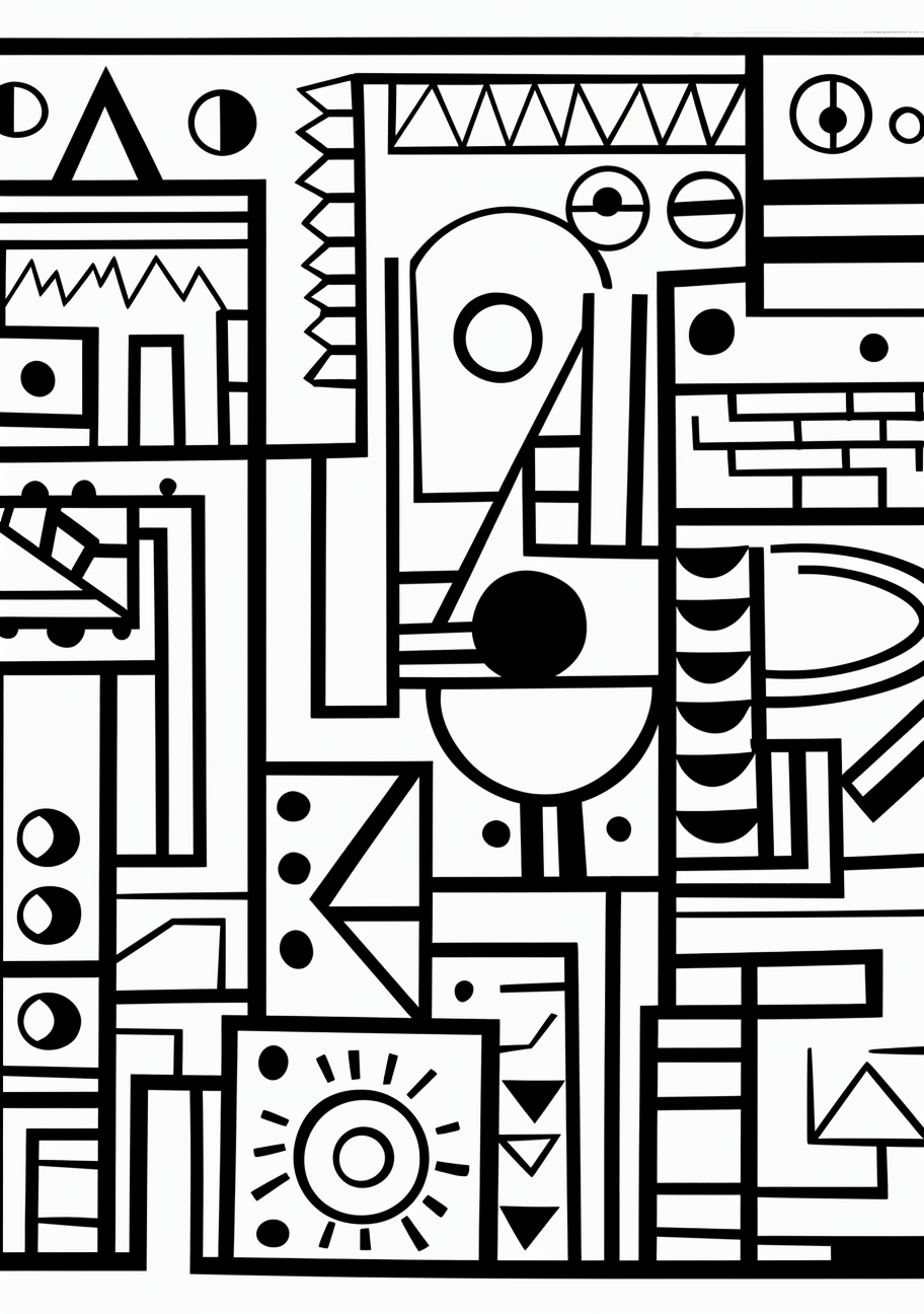 A composition of geometric shapes; solid outlines and patterns. phone art wallpaper