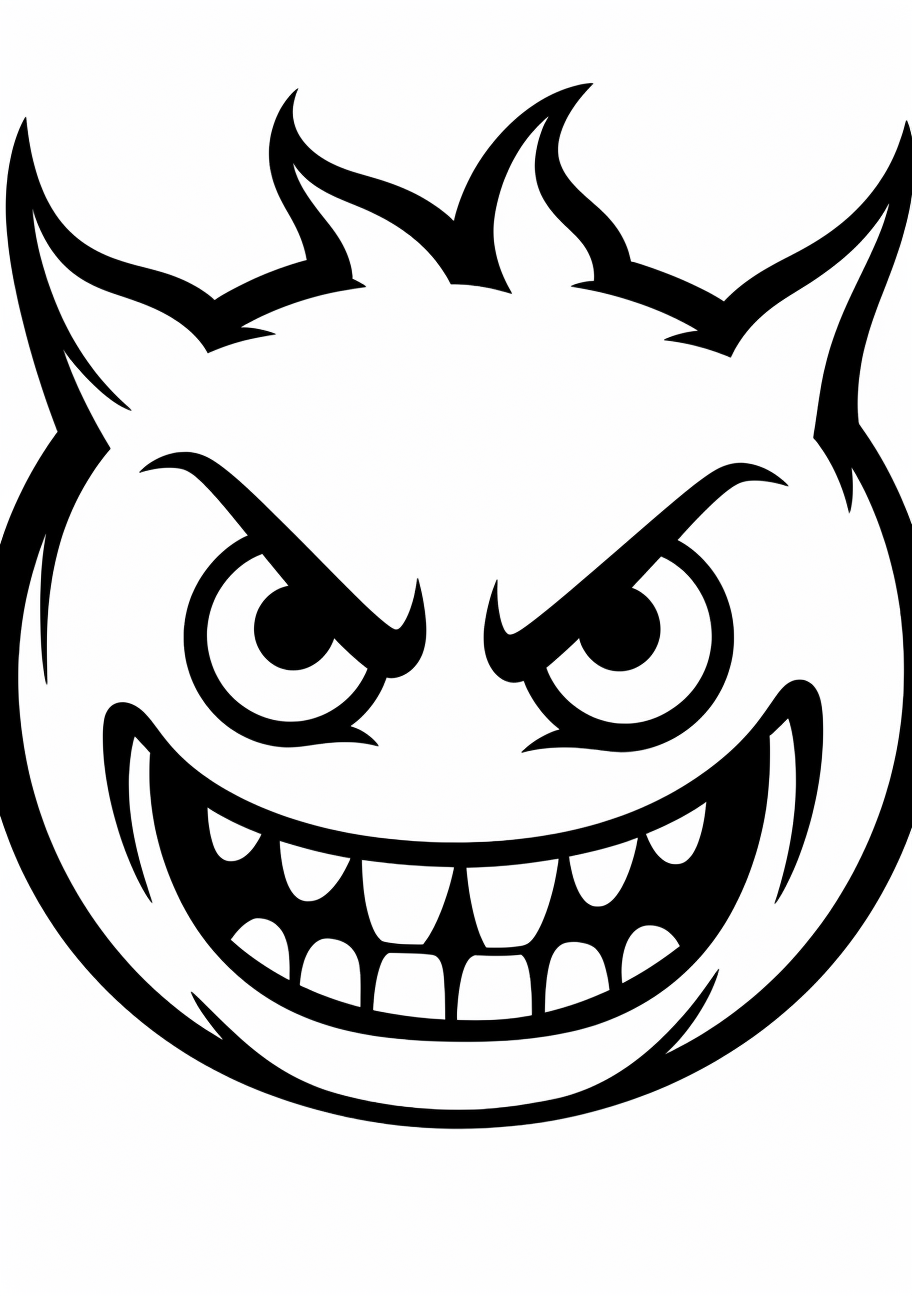 Gengar floating in the air with hands extended; cartoonish style with bold outlines. printable coloring page, black and white, free download