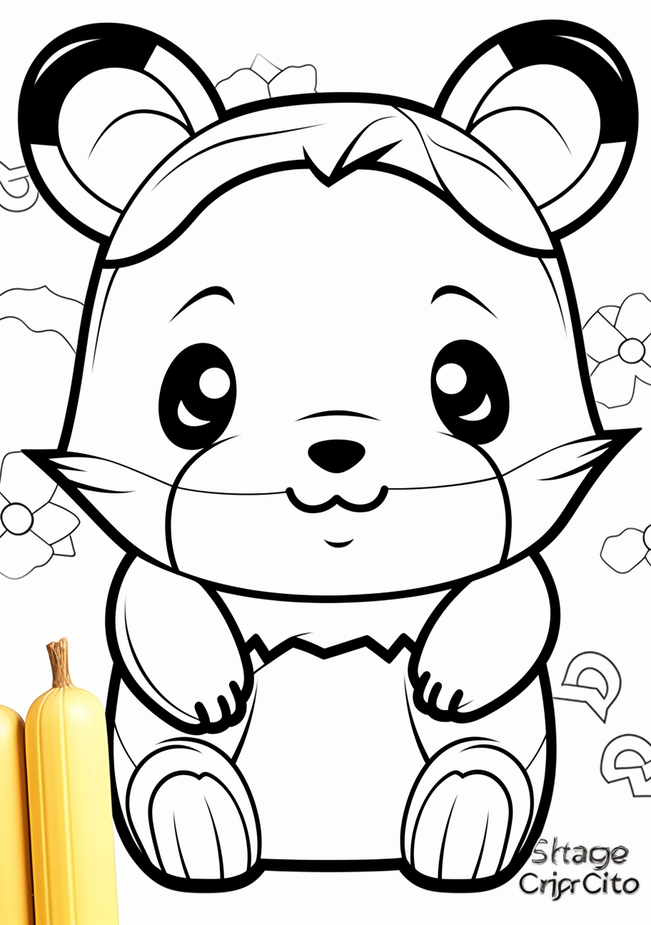A simplistic drawing of Pikachu, featuring its classic characteristics; drawn with bold lines and minimal details. printable coloring page, black and white, free download