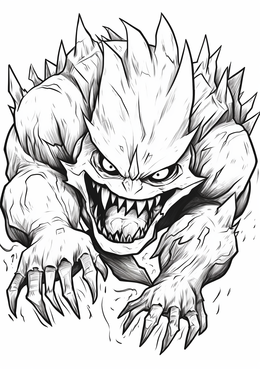 Vigorous Mega Gengar in motion; complex patterns and detailed lines. printable coloring page, black and white, free download