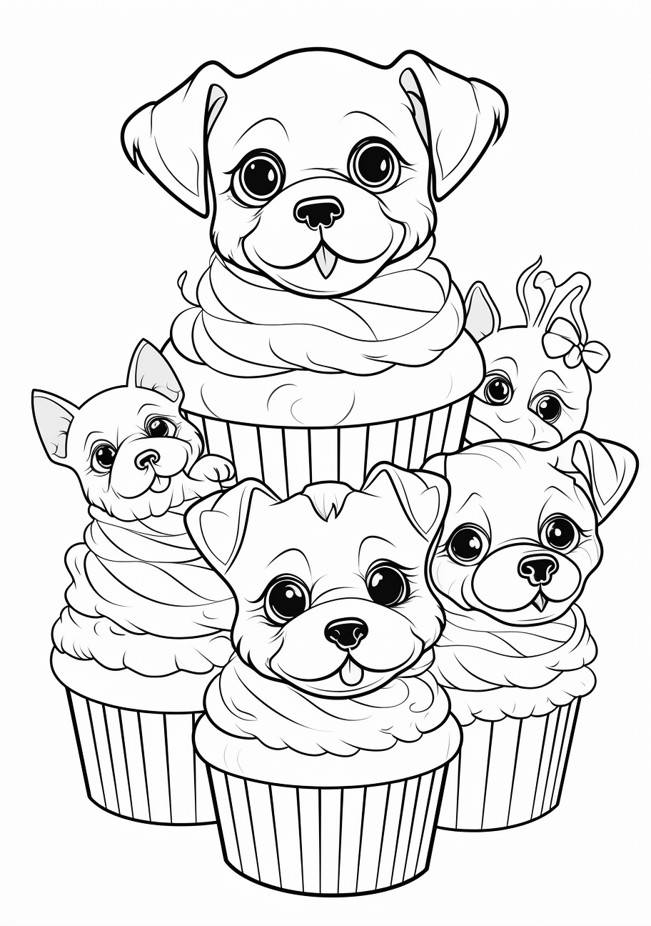 Cupcakes with decorative designs; intricate details within bold outlines.printable coloring page, black and white, free download