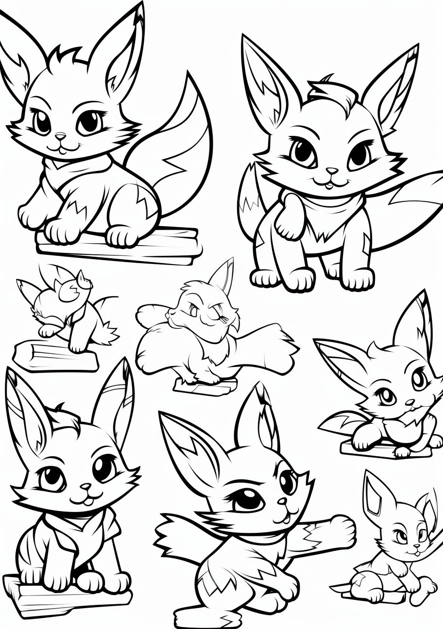 Pikachu on a journey; boldly drawn character lines. printable coloring page, black and white, free download