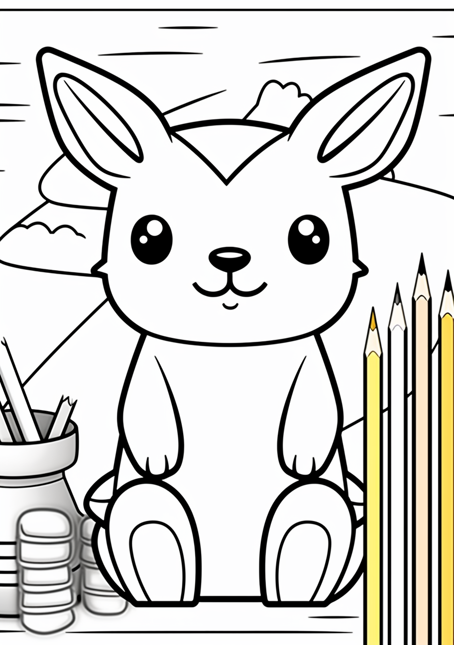 Classic pose of Pikachu drawn in a simple way; few lines and curves. printable coloring page, black and white, free download