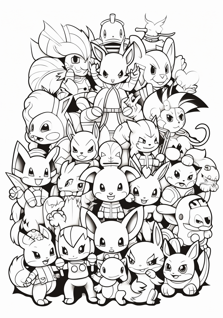 Generation 1 Pokemon in training position, depicted with a mix of rounded and angular lines. printable coloring page, black and white, free download