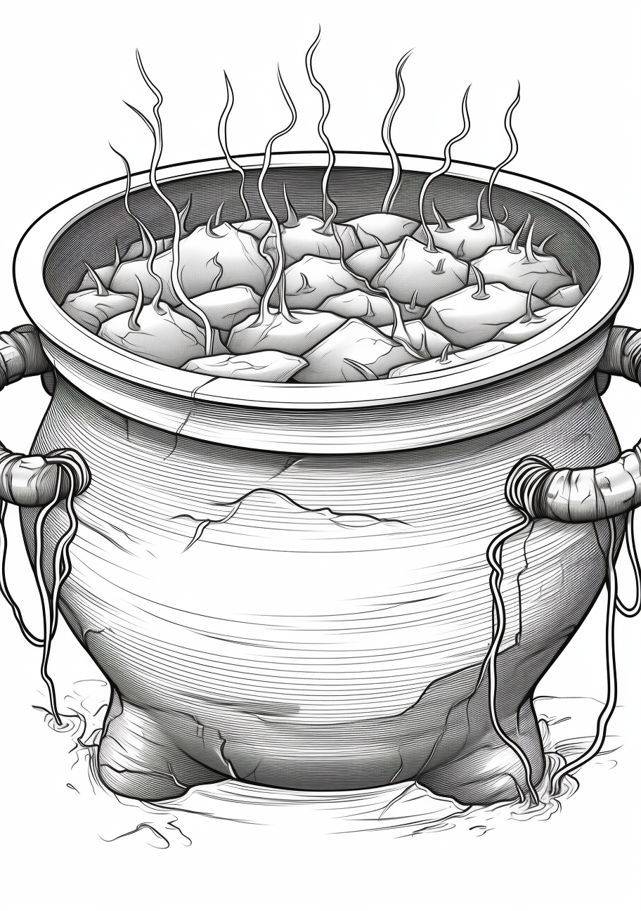 Detailed illustration of a bubbling Halloween witches' cauldron; clear lines and effects. phone art wallpaper