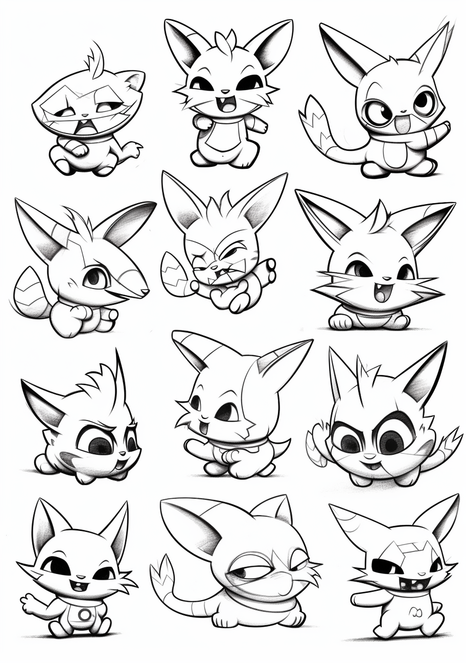 Pikachu's exploration in Pokemon Go; simple defined lines and recognizable elements. printable coloring page, black and white, free download