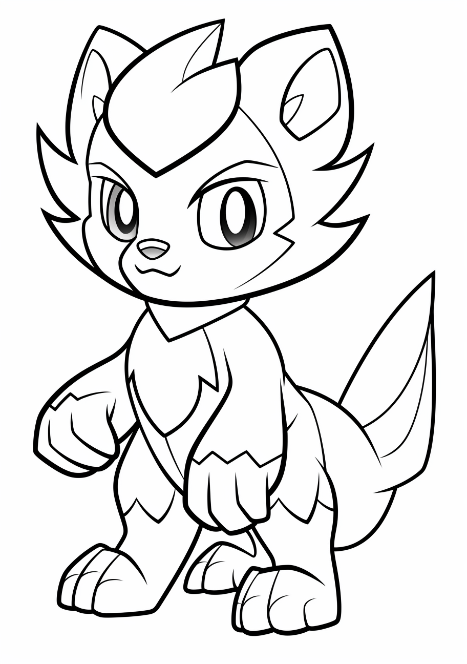An artful depiction of Starter Pokemon B; sharp outlines and unsophisticated shapes. printable coloring page, black and white, free download