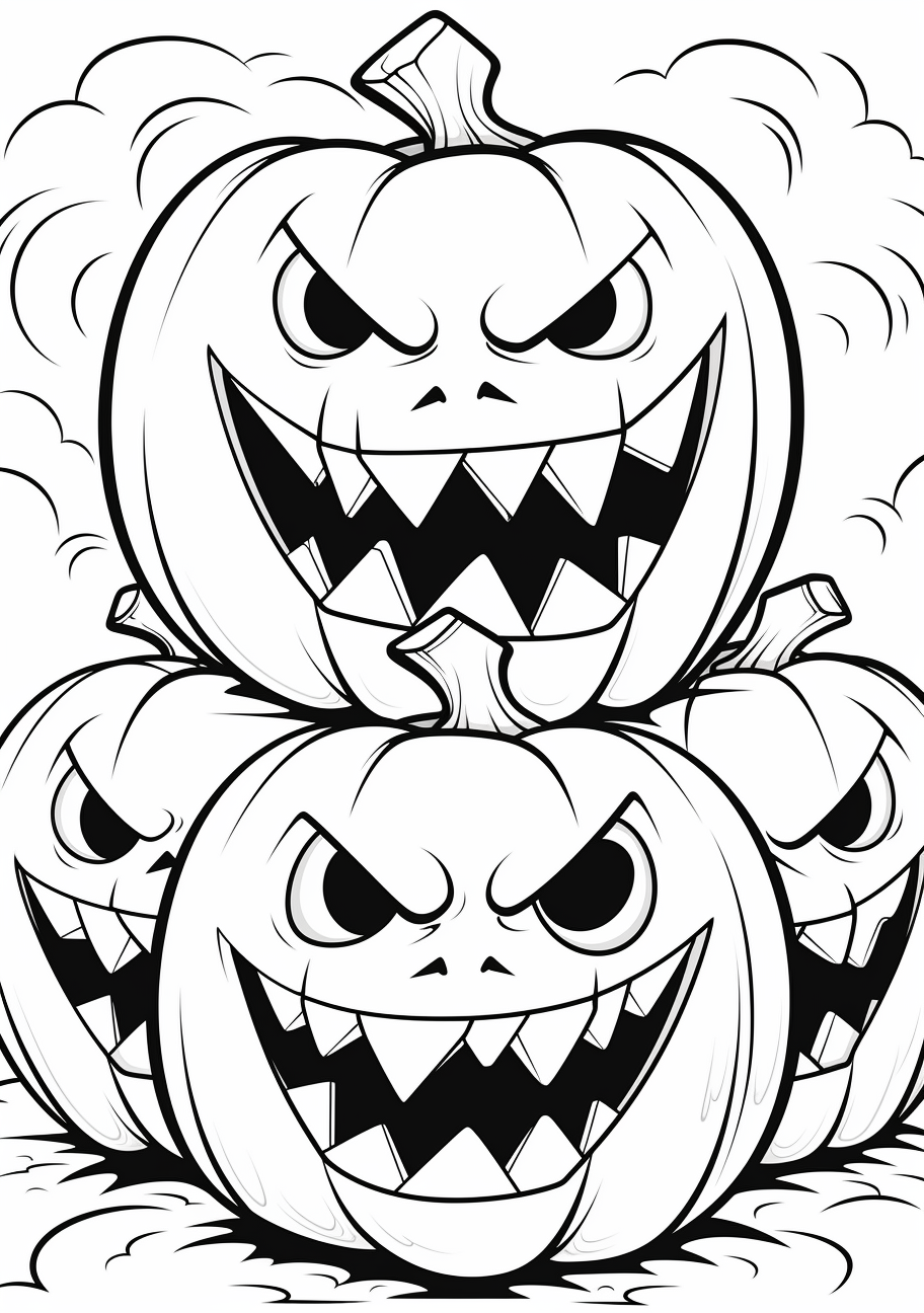 Halloween-themed illustration featuring three spooky pumpkins; bold, defined outlines and geometric forms. phone art wallpaper