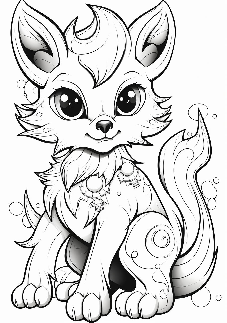 One of the starter Pokemon in its distinctive position; clear outlines and basic patterns. printable coloring page, black and white, free download