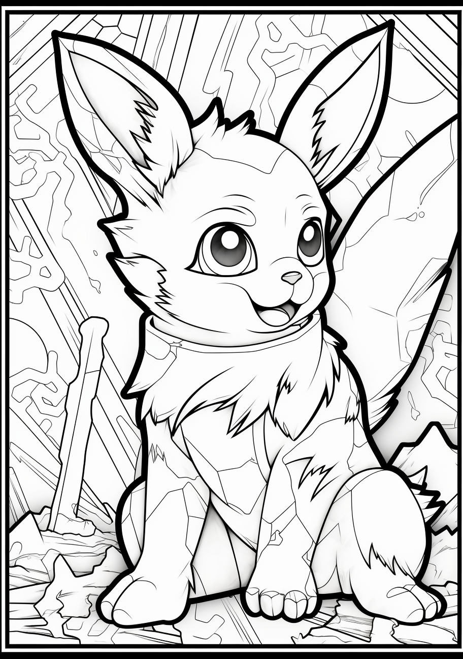 Image featuring Pikachu in a confident pose; simple and bold lines. printable coloring page, black and white, free download