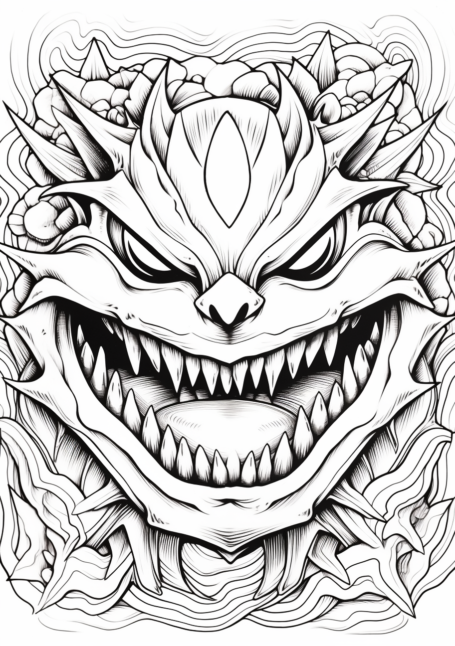 Realistic Mega Gengar pose; detailed outlines with intricate designs. printable coloring page, black and white, free download