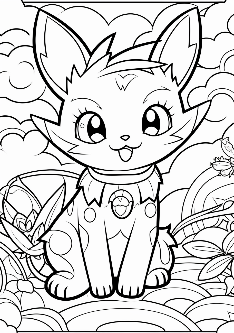 Pikachu, a character from Pokemon, depicted having a funny moment; simple, clean linework. printable coloring page, black and white, free download