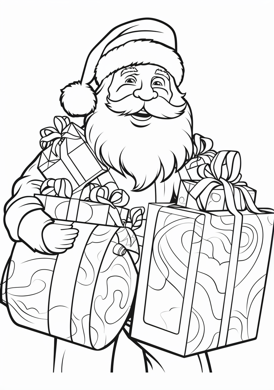 Santa Claus arranging presents; broad strokes and individual objects highlighted.