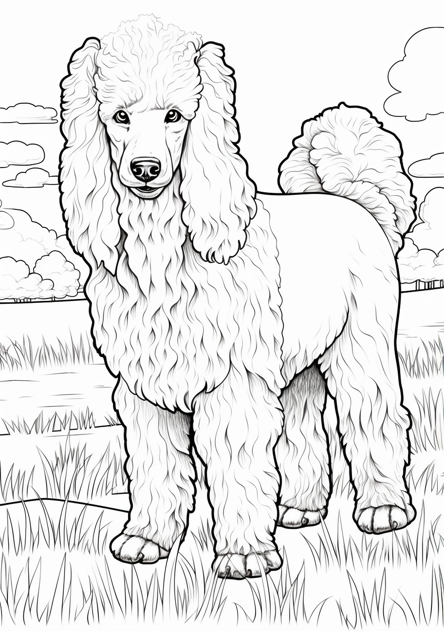 Drawing of a Poodle with a focus on detail and realism printable coloring page, black and white, free download