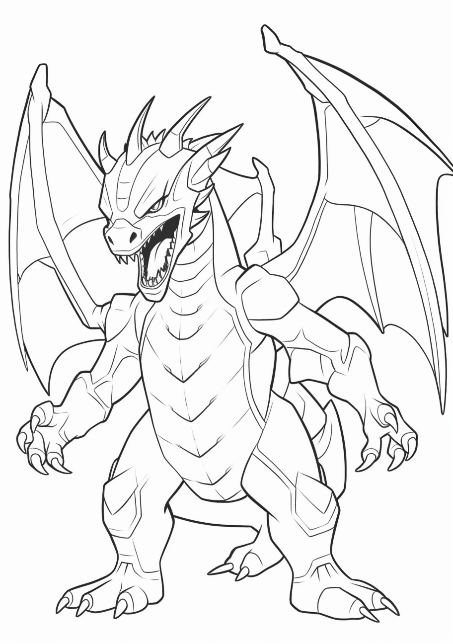 Mega Venusaur in a dominant pose; detailed texture of the plant and skin. printable coloring page, black and white, free download