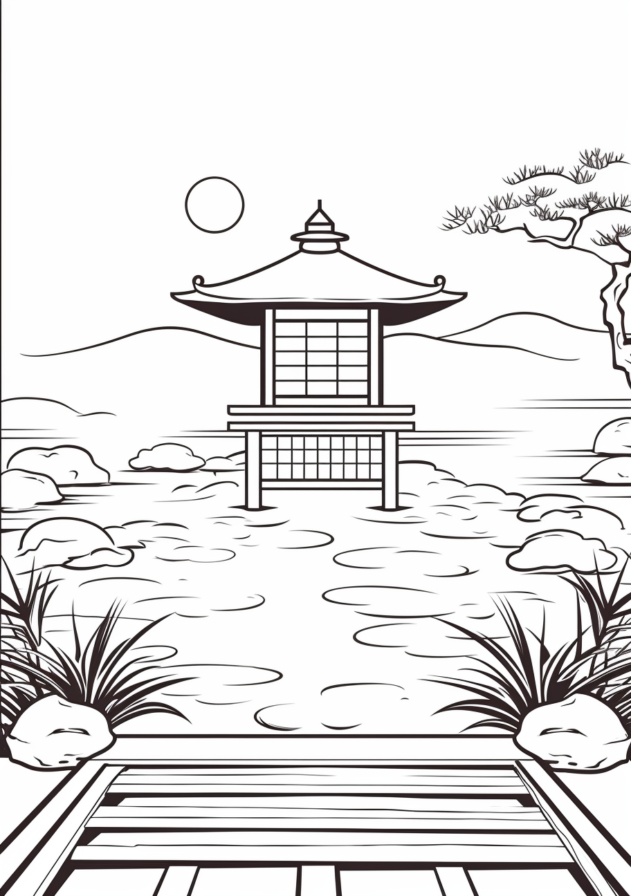 Depicts a serene Zen garden with a traditional stone lantern and raked sand; the art style is simplistic but captures the essence. phone art wallpaper