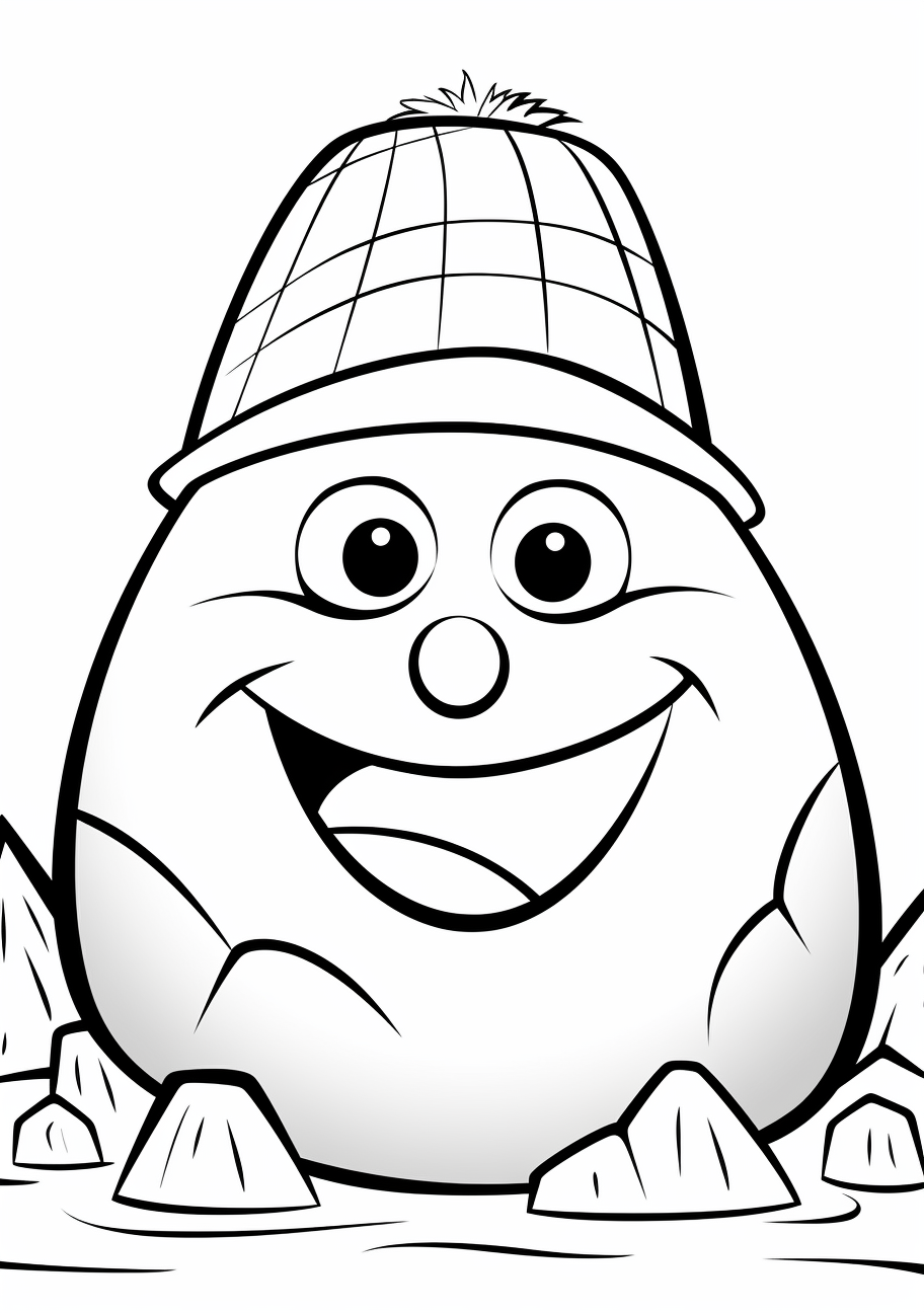 Snowman featuring a traditional scarf and top hat; bold outlines with basic shapes.printable coloring page, black and white, free download