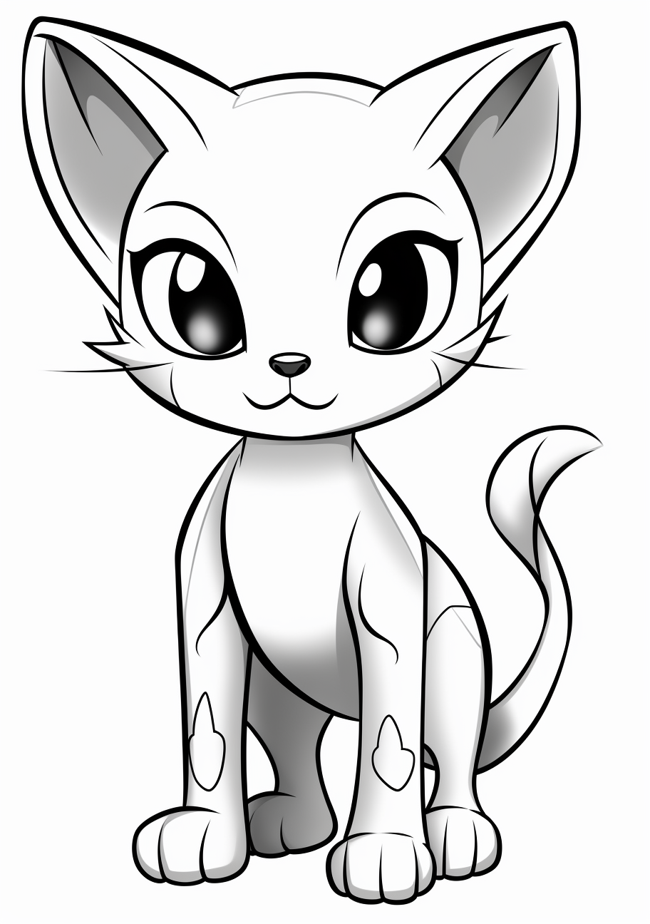 The mythical Pokemon Mew with clear outlines and fine detailing. printable coloring page, black and white, free download