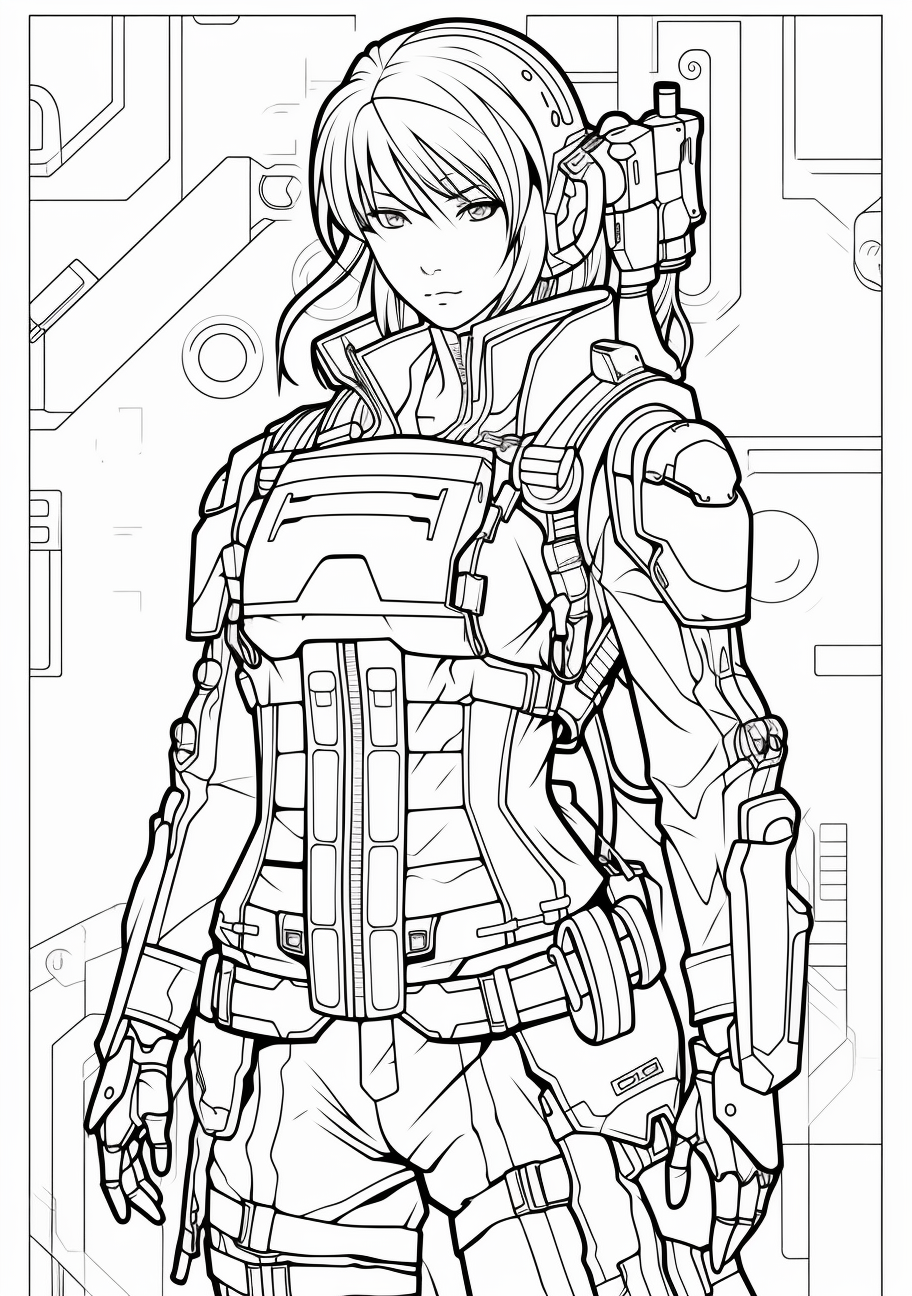 Strong anime character, in a combat-ready stance; defined lines and detailed costume elements.