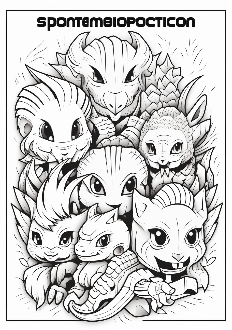 Classic Generation 1 Pokemon drawn with bold, clean outlines. printable coloring page, black and white, free download