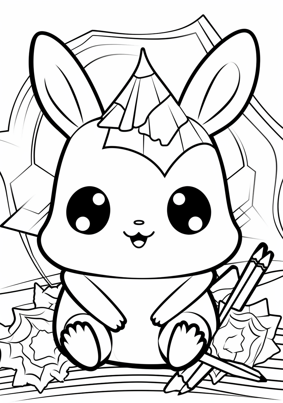 Pikachu in playful poses; simple lines with a cartoonish feel. printable coloring page, black and white, free download