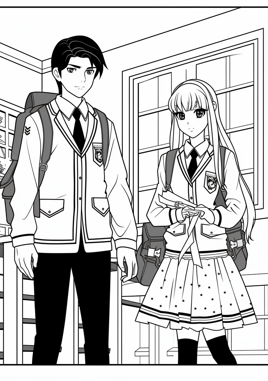 High school students from favourite anime; detailed expressions and school environment