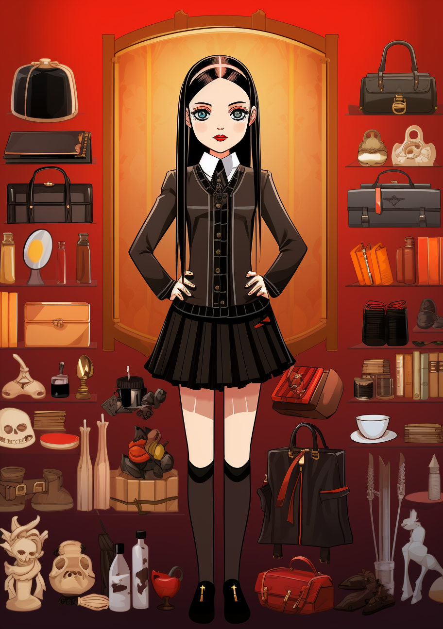 An evocative representation of the character using detailed line work to highlight the accessories she is known for. printable coloring page, black and white, free download